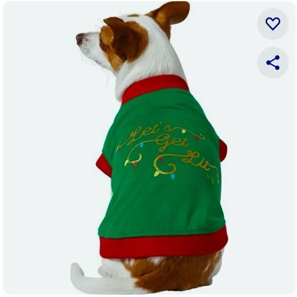 Dog Christmas Holiday Green Shirt Lets Get Lit Sz M/L